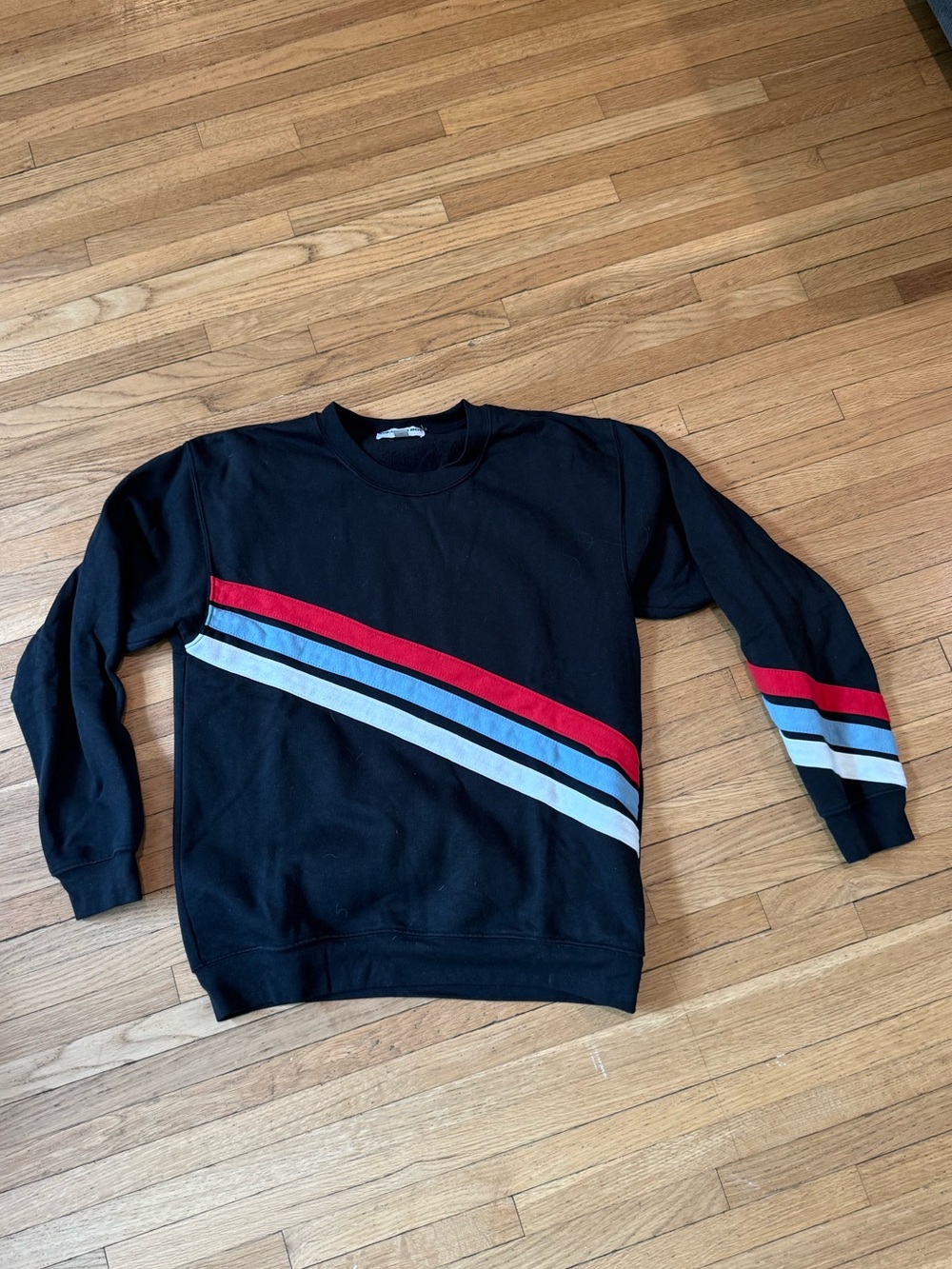 Sub_Urban Riot Black Crewneck Sweater with Red and Light Blue Stripes